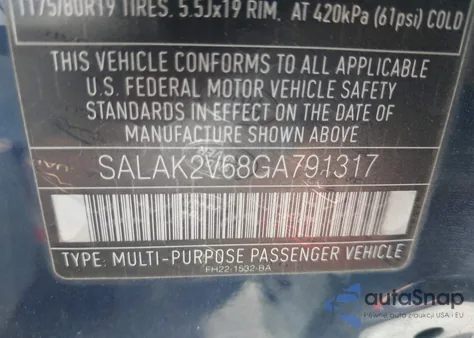 2016 Land Rover Lr4 из США, поврежденный, VIN SALAK2V68GA791317